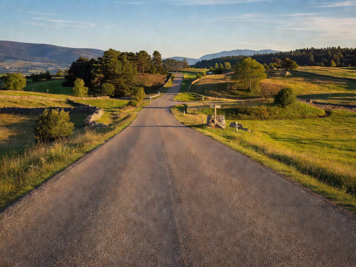 Open road leading across a European border landscape