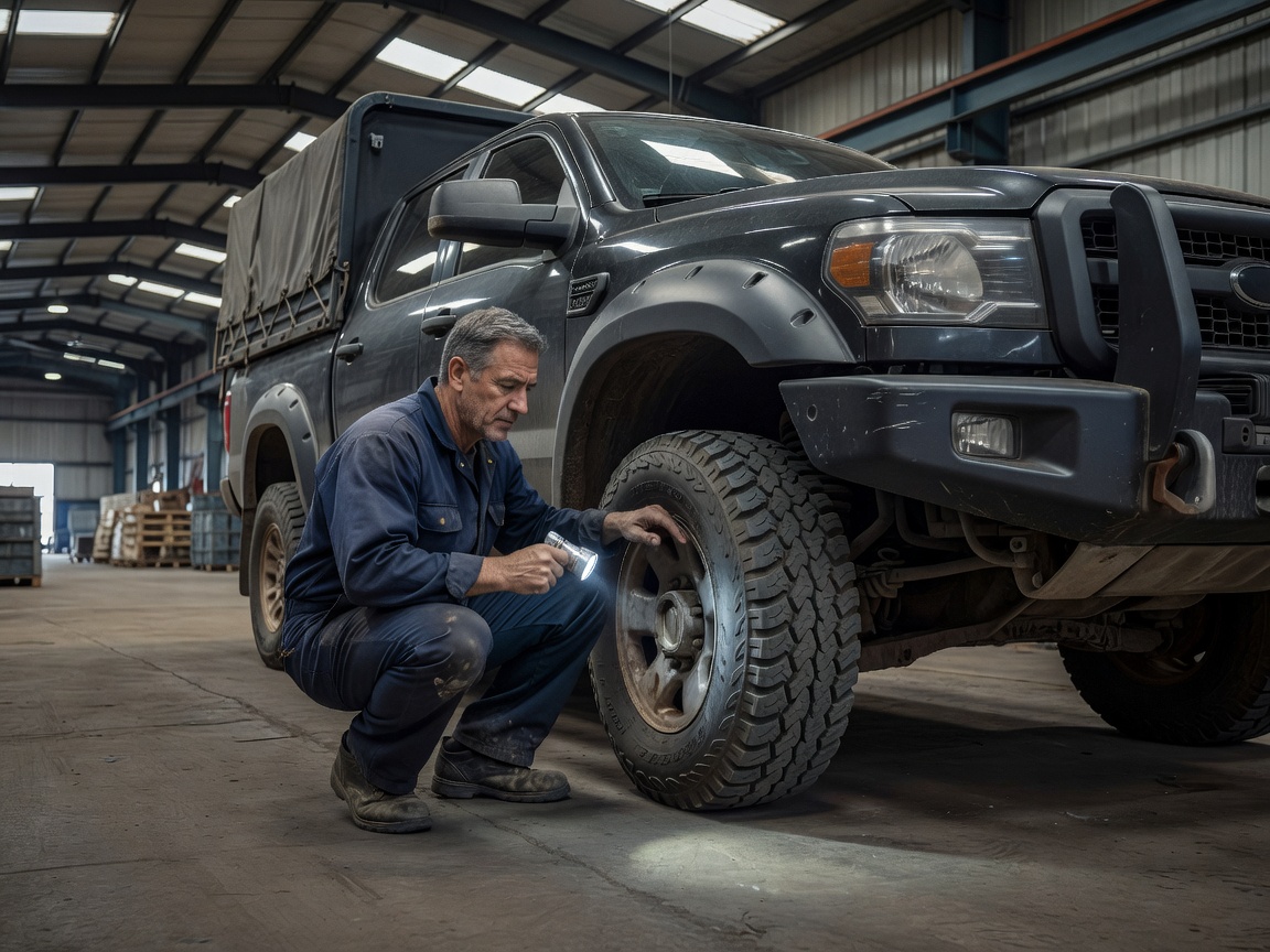 Person checking a vehicle before transportation