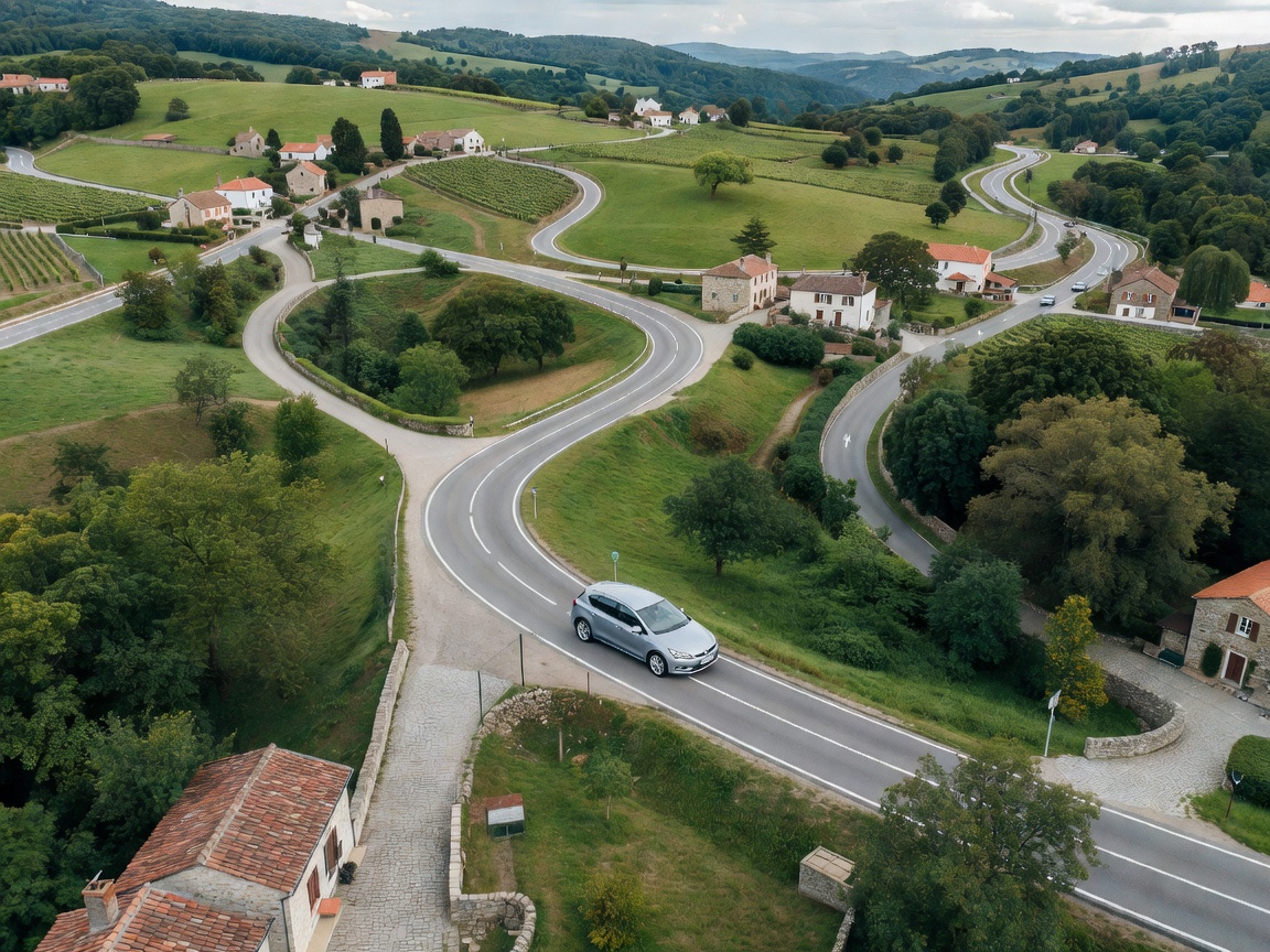 Route planning view with a car near a European road network